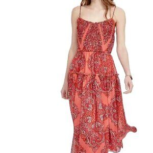 Banana Republic Red Paisley Chiffon Pleated Tier Fit Flare Midi dress size 4